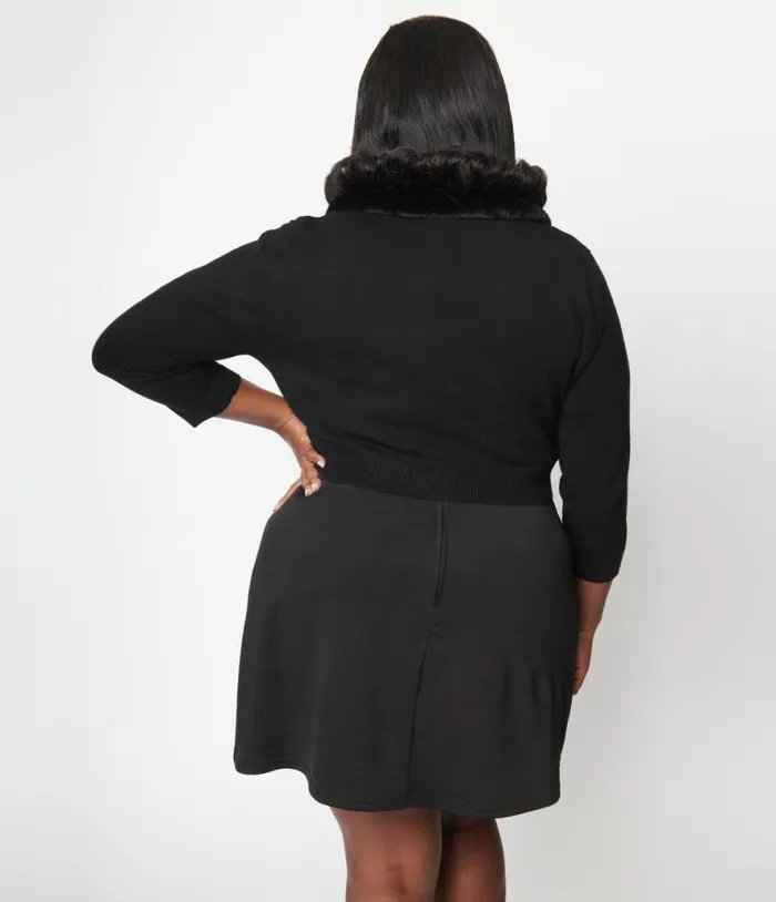 Smak Parlour Plus Size Black Faux Fur Collar Cardigan ClothingPlus Unique Vintage Sweaters and Cardigans