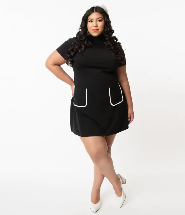 Smak Parlour Plus Size Black Mock Turtleneck Wave Maker Dress Dresses Unique Vintage Pocket Dresses