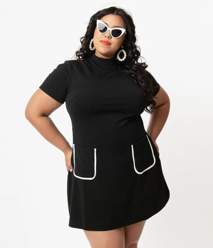 Smak Parlour Plus Size Black Mock Turtleneck Wave Maker Dress Dresses Unique Vintage Pocket Dresses