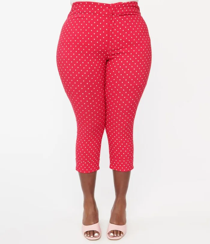 Smak Parlour Plus Size Hot Pink Pin Dot Daisy Pocket Smarty Pants Capri ClothingPlus Unique Vintage Pants