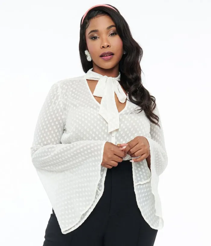 Smak Parlour Plus Size Ivory Diamond Clip Dot Bow Blouse ClothingPlus Unique Vintage Blouses Smak Parlour Plus Size Ivory Diamond Clip Dot Bow Blouse ClothingPlus Unique Vintage Blouses