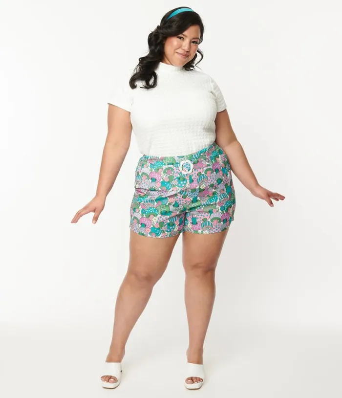 Smak Parlour Plus Size Teal Groovy Mushrooms Shorts ClothingPlus Unique Vintage Shorts Smak Parlour Plus Size Teal Groovy Mushrooms Shorts ClothingPlus Unique Vintage Shorts