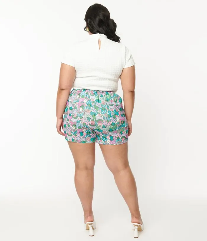 Smak Parlour Plus Size Teal Groovy Mushrooms Shorts ClothingPlus Unique Vintage Shorts