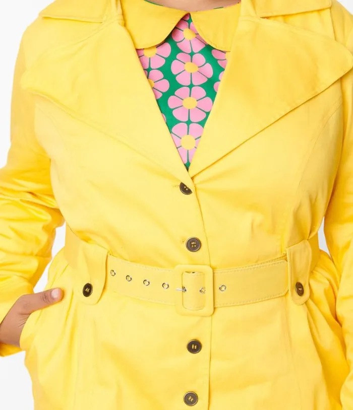 Smak Parlour Plus Size Yellow Belted Trench Coat ClothingPlus Unique Vintage Jackets