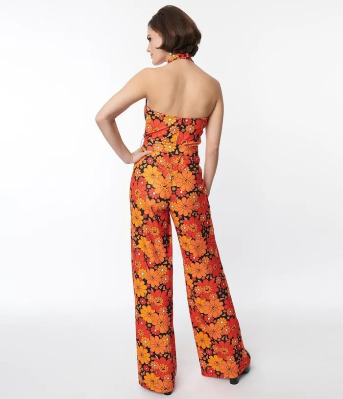 Smak Parlour Pumpkin Mod Floral Glamour Goddess Jumpsuit ClothingHalloweenPlus Unique Vintage Dresses