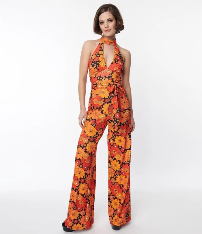 Smak Parlour Pumpkin Mod Floral Glamour Goddess Jumpsuit ClothingHalloweenPlus Unique Vintage Dresses
