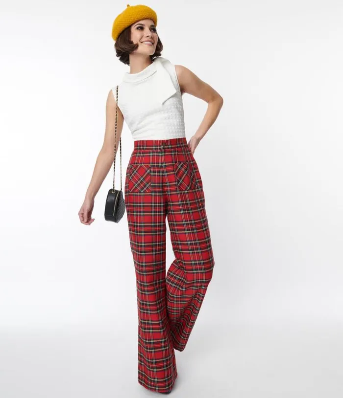 Smak Parlour Red Plaid Wide Leg Trousers ClothingPlus Unique Vintage Pants Smak Parlour Red Plaid Wide Leg Trousers ClothingPlus Unique Vintage Pants