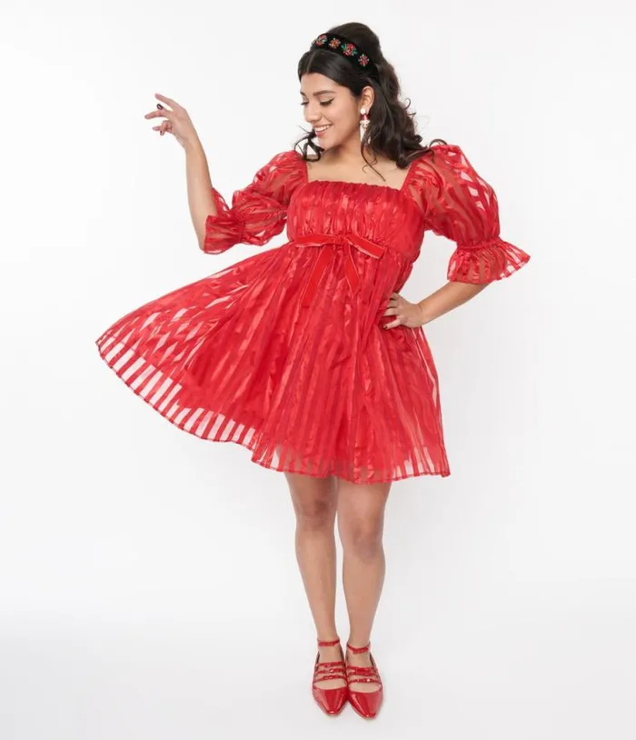 Smak Parlour Red Striped Love Interest Babydoll Dress DressesPlus Unique Vintage Babydoll