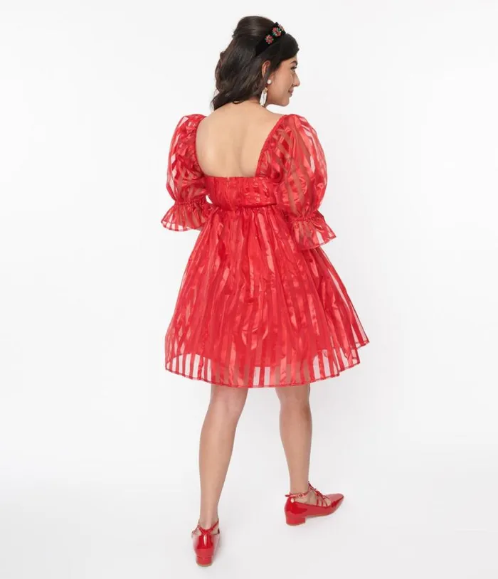 Smak Parlour Red Striped Love Interest Babydoll Dress DressesPlus Unique Vintage Babydoll