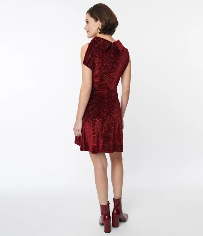 Smak Parlour Ruby Red Mock Neck Fit and Flare Dress DressesPlus Unique Vintage Pocket Dresses