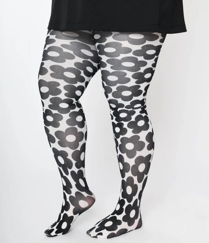 Smak Parlour White and Black Daisy Tights Accessories Unique Vintage Stockings and Tights