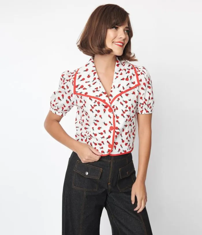 Smak Parlour White and Ladybug Print Wide Lapel Collar Blouse Clothing Unique Vintage Blouses Smak Parlour White and Ladybug Print Wide Lapel Collar Blouse Clothing Unique Vintage Blouses