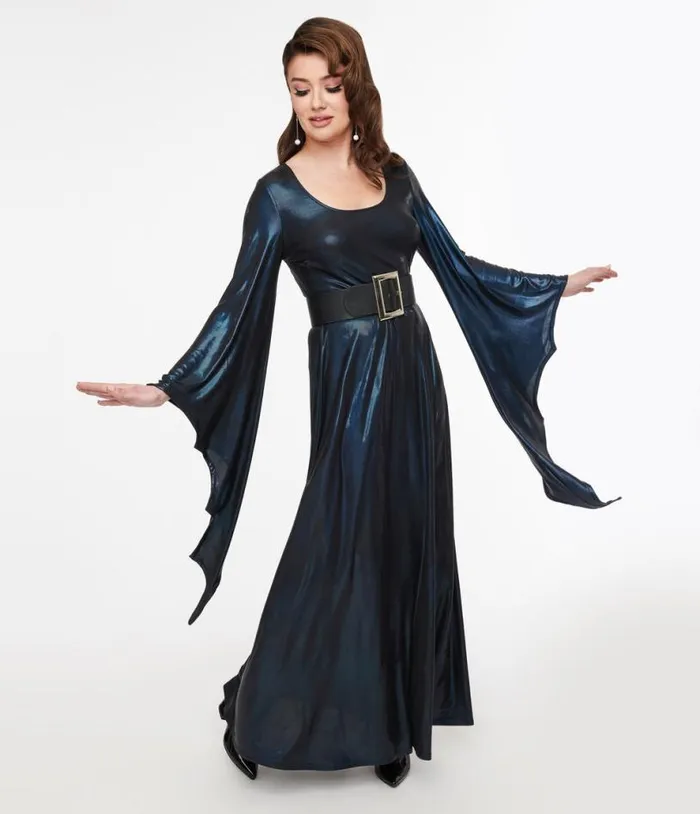 Smak Parlour Y2K Iridescent Dark Blue Bat Wing Sleeve Maxi Dress DressesHalloween Unique Vintage Maxi Smak Parlour Y2K Iridescent Dark Blue Bat Wing Sleeve Maxi Dress DressesHalloween Unique Vintage Maxi