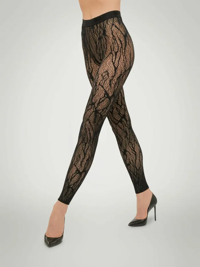 Snake Lace Tights Leggings Black Women Wolford Tights