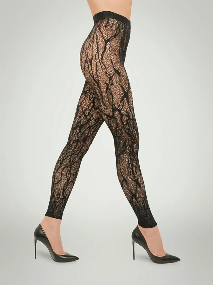 Snake Lace Tights Leggings Black Women Wolford Tights