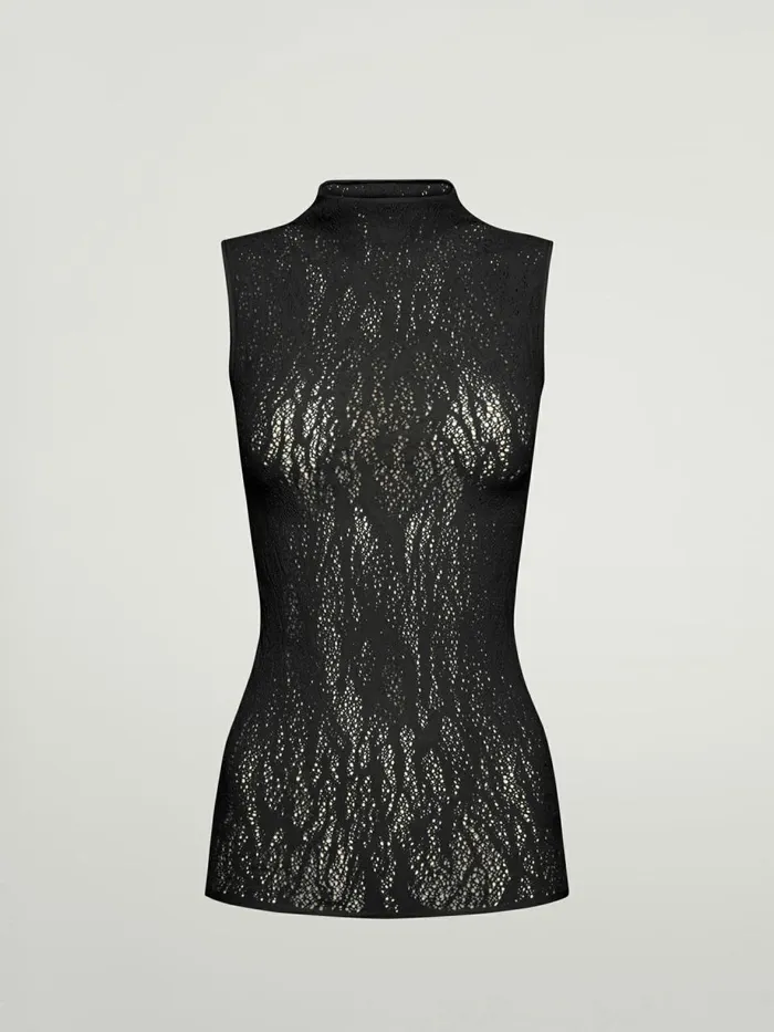 Snake Lace Top Sleeveless Black Women Wolford Tops