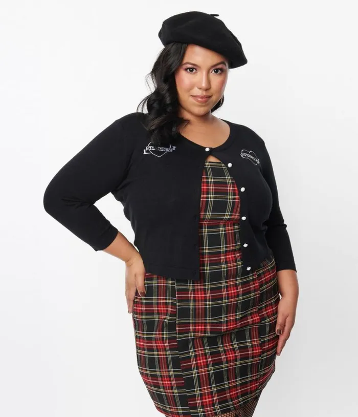 Sourpuss Black Spooky Heart Cropped Cardigan ClothingHalloweenPlus Unique Vintage Jackets