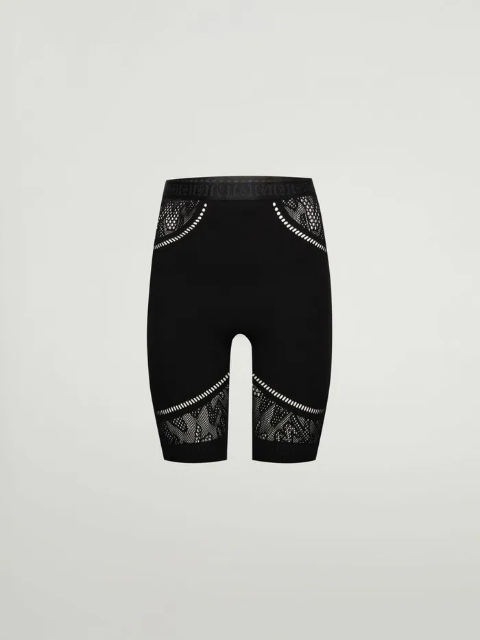 Sporty Logo Net Biker Black Women Wolford Athleisure Leggings