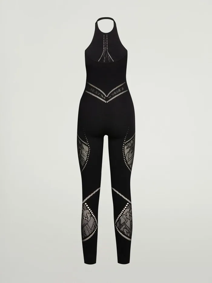 Sporty Logo Net Jumpsuit Black Women Wolford Leggings