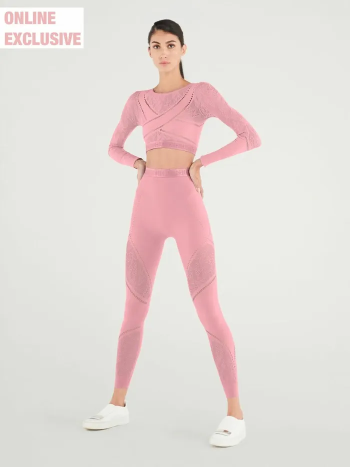 Sporty Logo Net Leggings Dark Pink Women Wolford Leggings