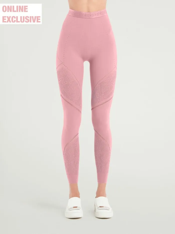 Sporty Logo Net Leggings Dark Pink Women Wolford Leggings