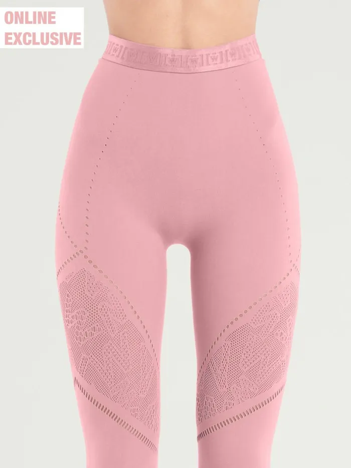 Sporty Logo Net Leggings Dark Pink Women Wolford Leggings