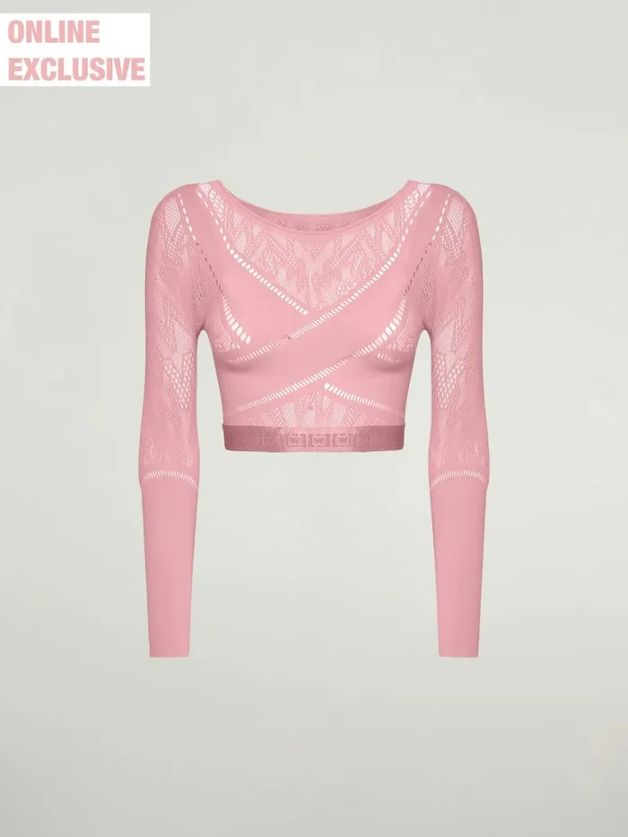 Sporty Logo Net Top Long Sleeve Dark Pink Women Wolford Longsleeve Shirts