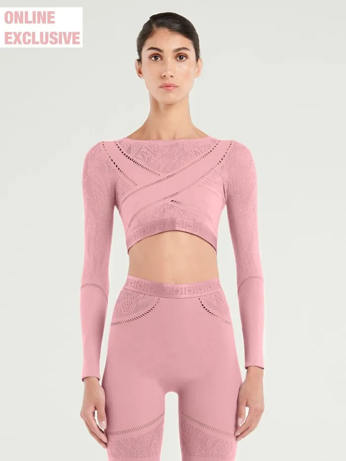 Sporty Logo Net Top Long Sleeve Dark Pink Women Wolford Longsleeve Shirts