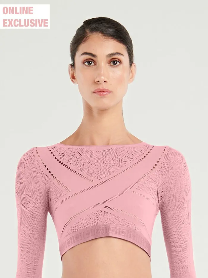 Sporty Logo Net Top Long Sleeve Dark Pink Women Wolford Longsleeve Shirts