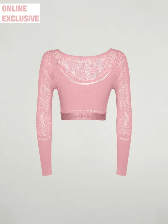 Sporty Logo Net Top Long Sleeve Dark Pink Women Wolford Longsleeve Shirts