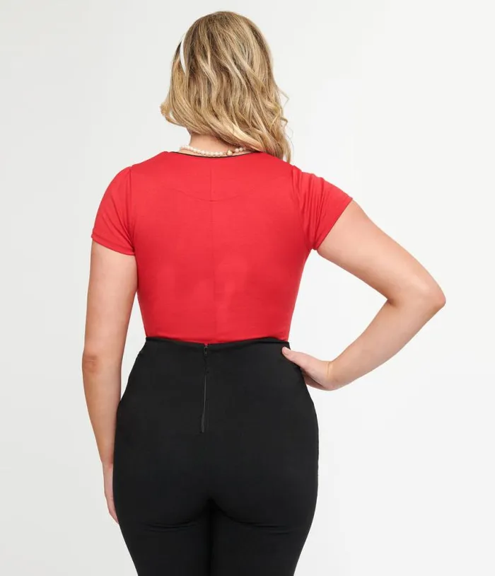 Steady 1950s Red and Black Piped Sophia Top ClothingPlus Unique Vintage Blouses