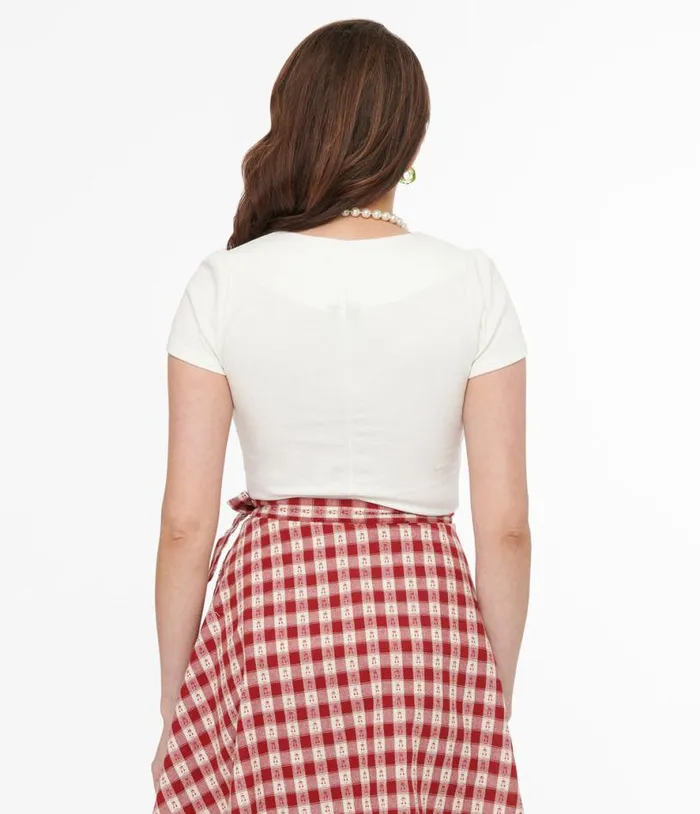 Steady 1950s White Short Sleeve Knit Sophia Top ClothingPlus Unique Vintage Blouses