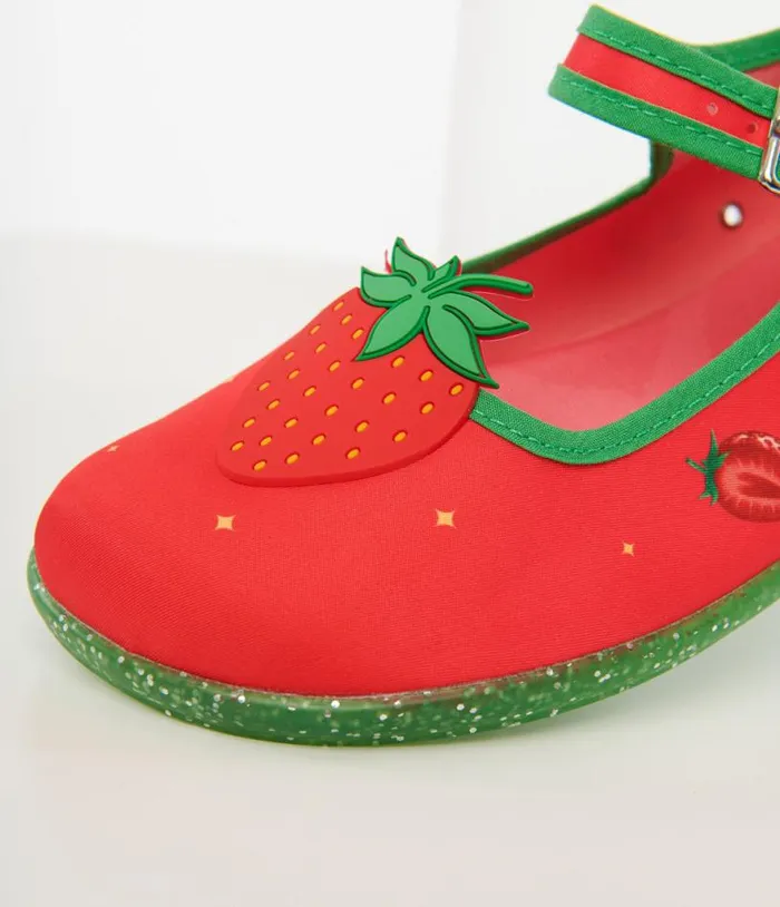 Strawberry Bliss Mary Jane Flats Shoes Unique Vintage Flats
