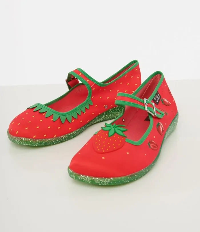 Strawberry Bliss Mary Jane Flats Shoes Unique Vintage Flats