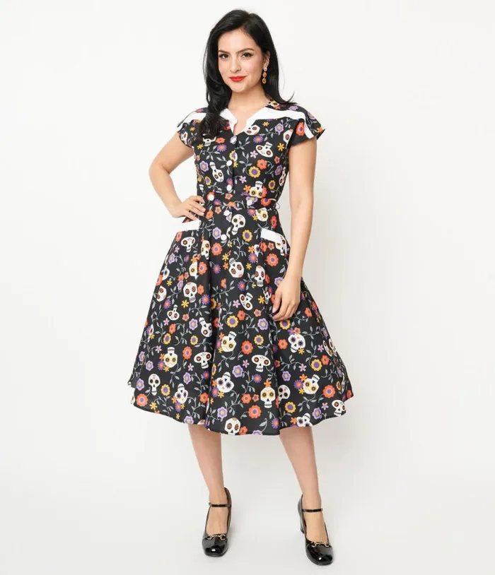 Sugar Skulls Hedda Swing Dress Dresses Unique Vintage Pocket Dresses