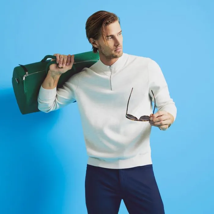 Sweaters Men GFORE CONTRAST V NECK MERINO WOOL QUARTER ZIP SWEATER Stone Heather