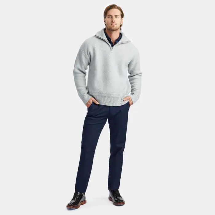Sweaters Men GFORE RIBBED FUNNEL NECK MERINO WOOL QUARTER ZIP SWEATER Light Heather Grey