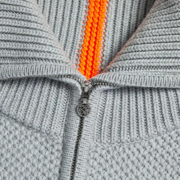 Sweaters Men GFORE RIBBED FUNNEL NECK MERINO WOOL QUARTER ZIP SWEATER Light Heather Grey