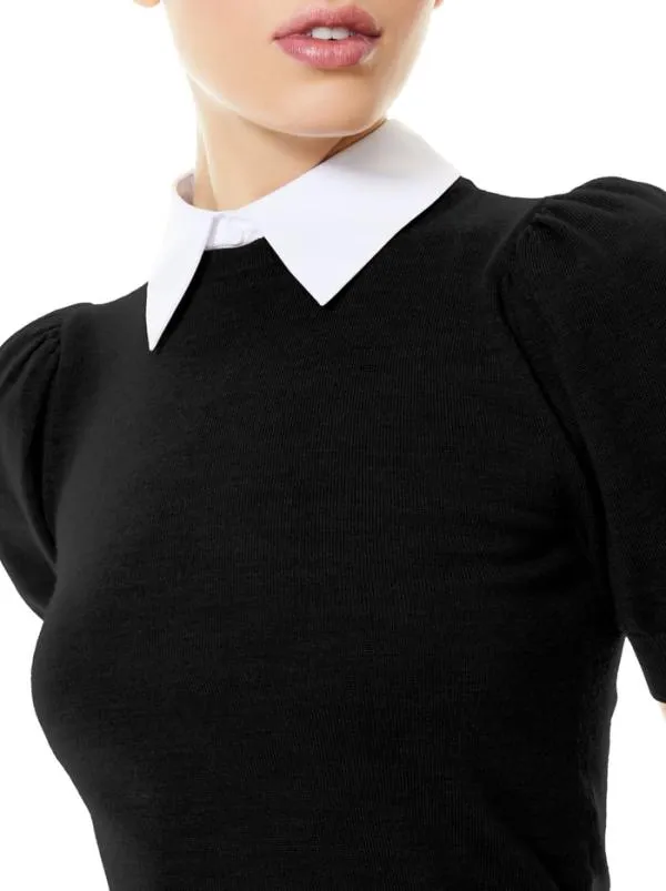 Sweaters Women Alice Olivia CHASE PUFF SLEEVE SWEATER WITH COLLAR Blackwhite