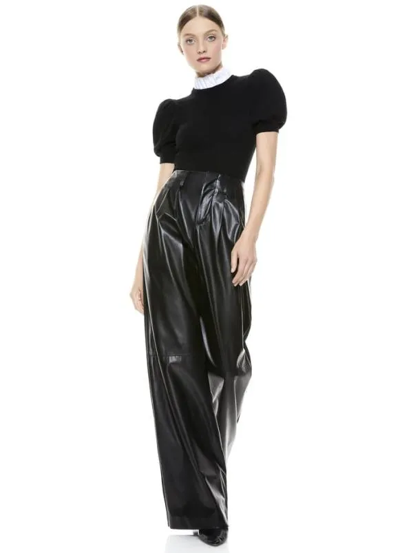 Sweaters Women Alice Olivia CHASE PUFF SLEEVE SWEATER WITH COLLAR Blackwhite