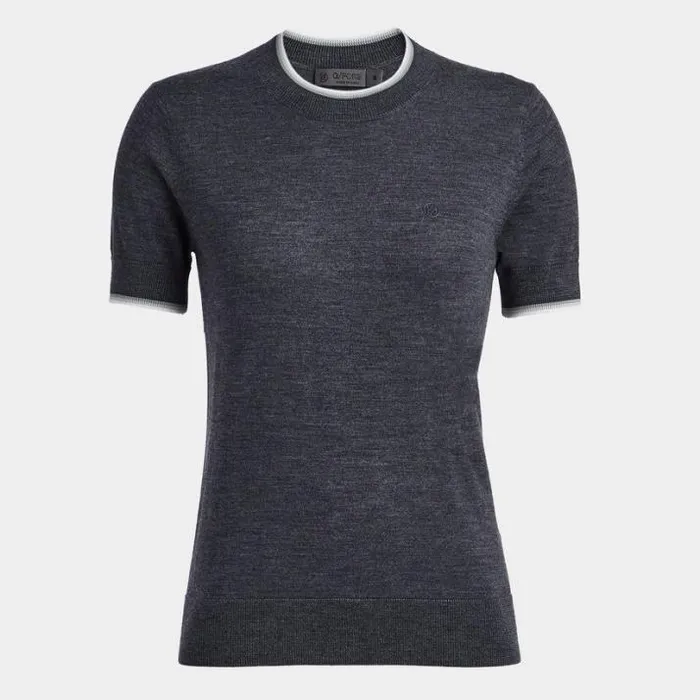 Sweaters Women GFORE MERINO WOOL SHORT SLEEVE SWEATER Charcoal Heather Grey