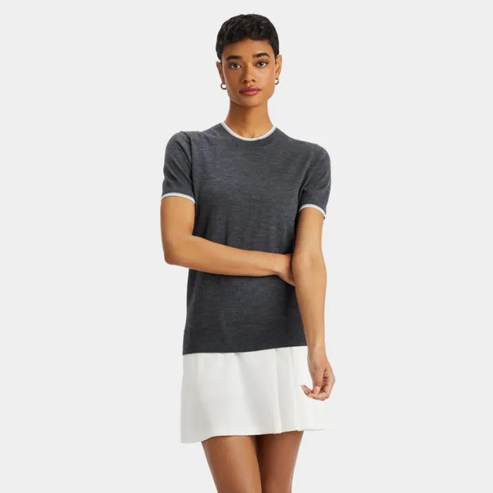 Sweaters Women GFORE MERINO WOOL SHORT SLEEVE SWEATER Charcoal Heather Grey