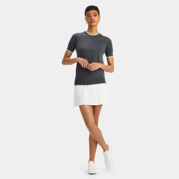 Sweaters Women GFORE MERINO WOOL SHORT SLEEVE SWEATER Charcoal Heather Grey
