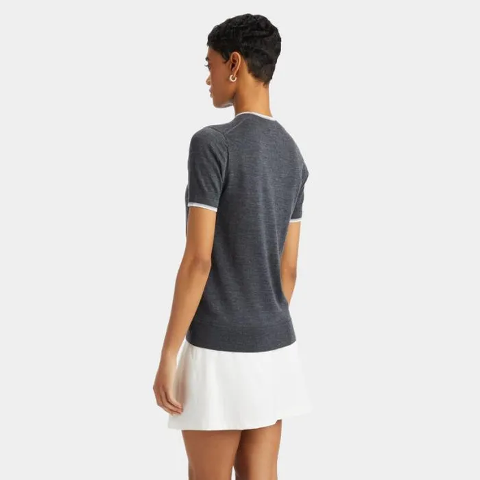 Sweaters Women GFORE MERINO WOOL SHORT SLEEVE SWEATER Charcoal Heather Grey