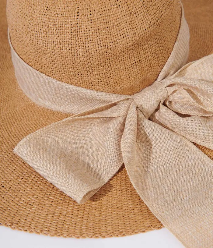 Tan and Beige Bow Toyo Braid Sun Hat Accessories Unique Vintage Sun Hats