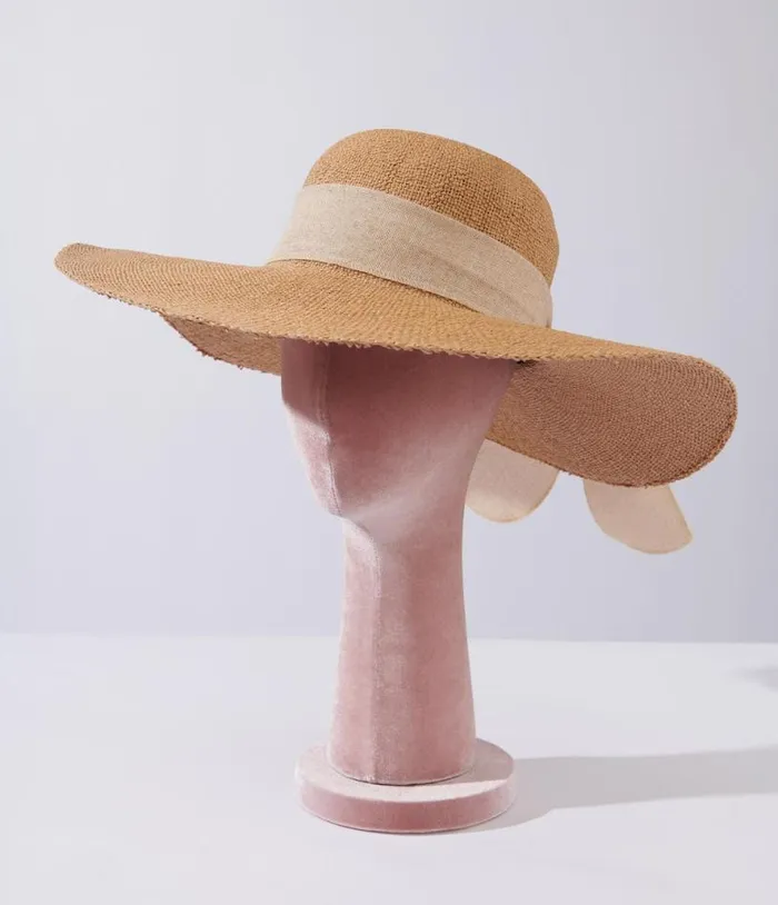Tan and Beige Bow Toyo Braid Sun Hat Accessories Unique Vintage Sun Hats