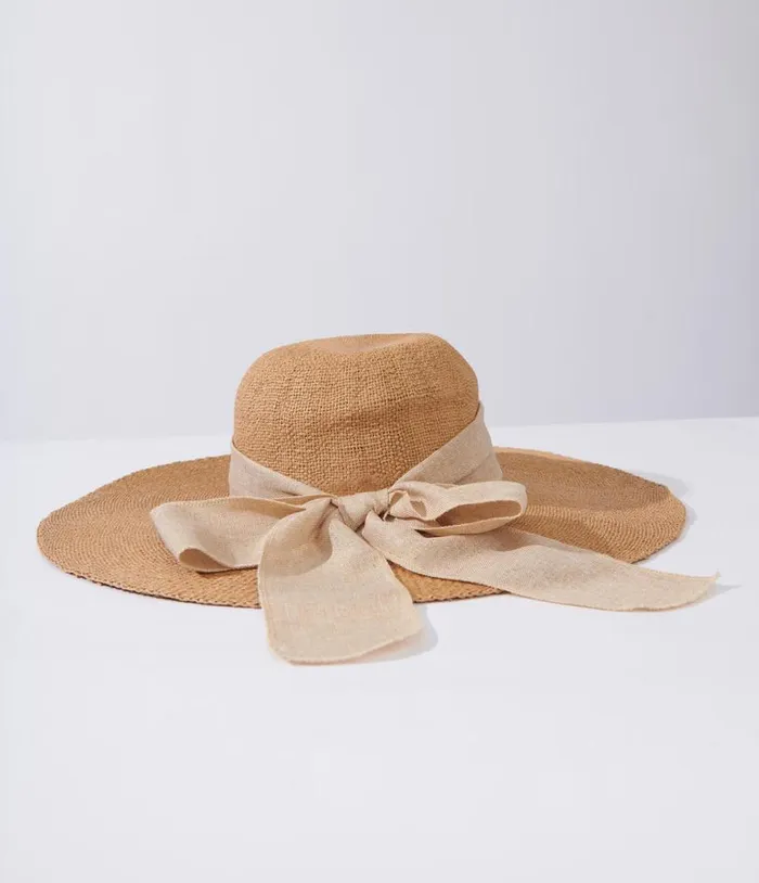 Tan and Beige Bow Toyo Braid Sun Hat Accessories Unique Vintage Sun Hats