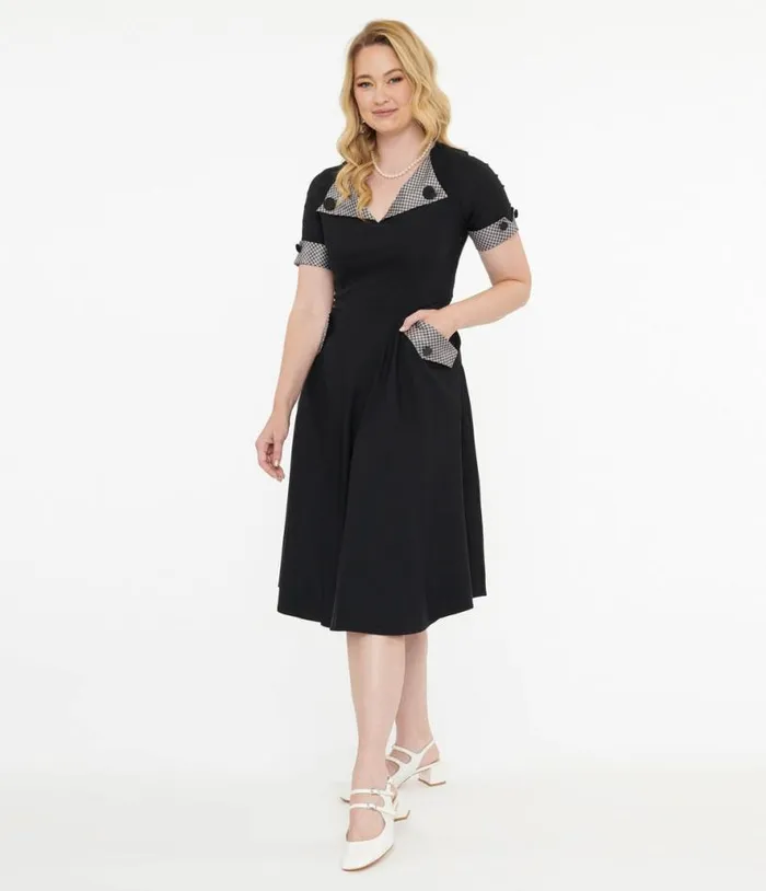 Tatyana 1950s Black and Plaid Trixie Swing Dress DressesPlus Unique Vintage Pocket Dresses Tatyana 1950s Black and Plaid Trixie Swing Dress DressesPlus Unique Vintage Pocket Dresses