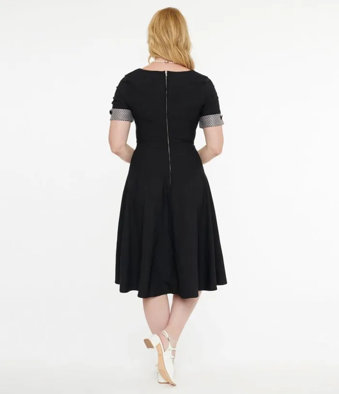 Tatyana 1950s Black and Plaid Trixie Swing Dress DressesPlus Unique Vintage Pocket Dresses