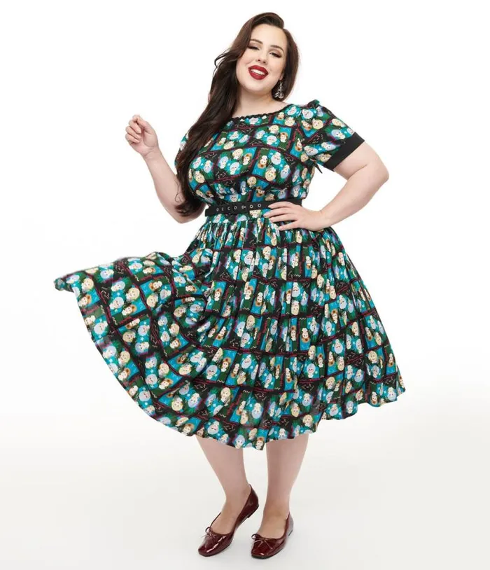 The Golden Girls X Plus Size Black and Blue The Golden Girls Print Swing Dress DressesPlus Unique Vintage Swing